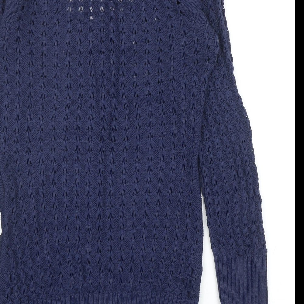 GUESS Womens Blue Scoop Neck Cotton Pullover Jumper Size M