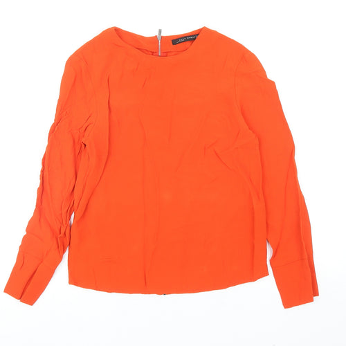 Zara Womens Orange Viscose Basic Blouse Size XS Round Neck