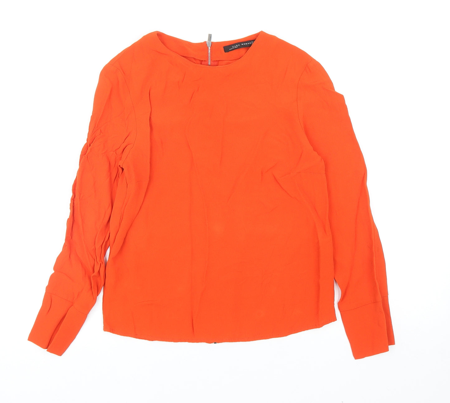 Zara Womens Orange Viscose Basic Blouse Size XS Round Neck