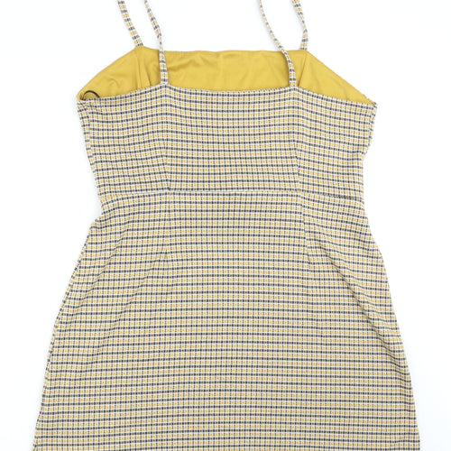 Primark Womens Yellow Plaid Viscose Mini Size 20 Square Neck Pullover
