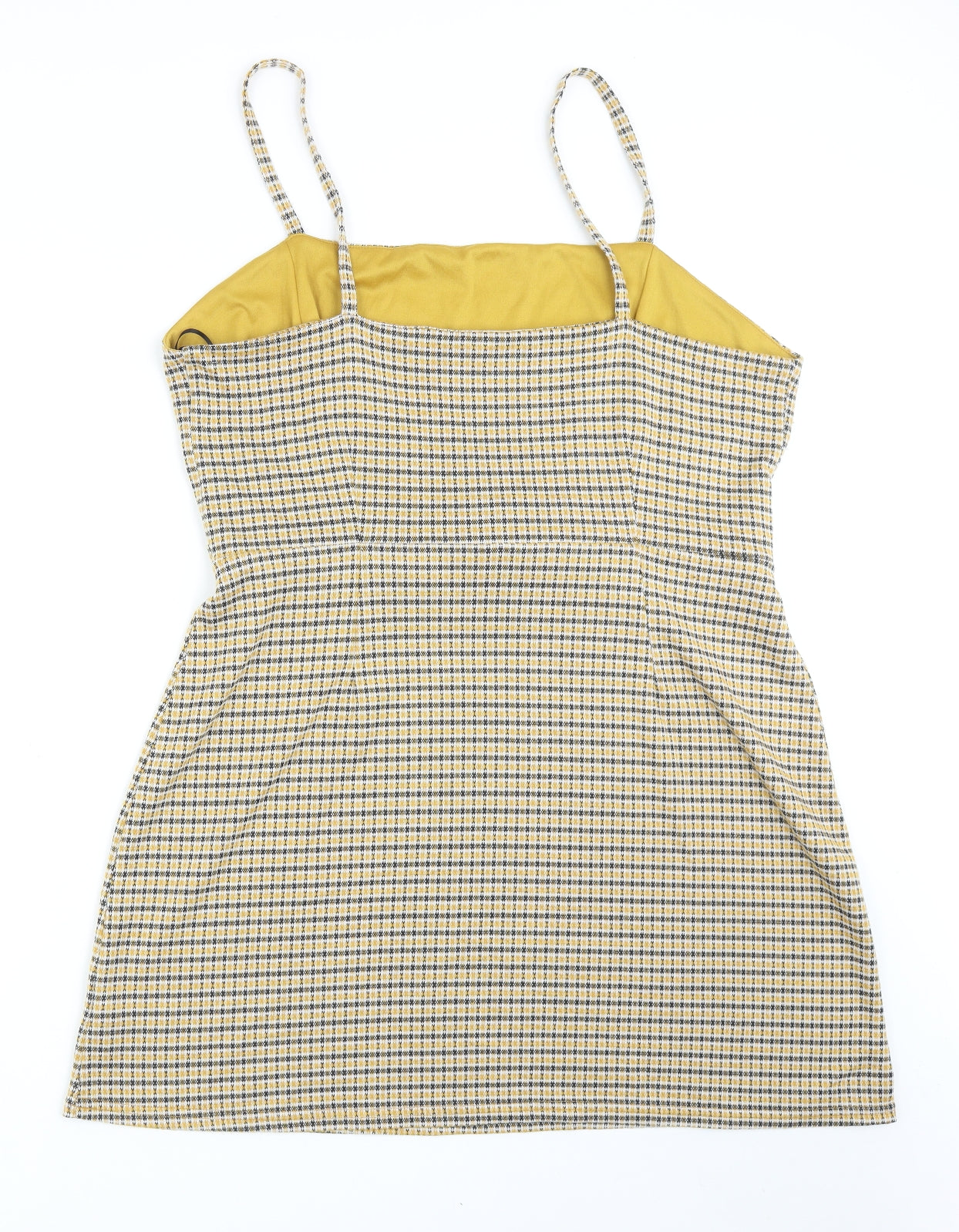 Primark Womens Yellow Plaid Viscose Mini Size 20 Square Neck Pullover