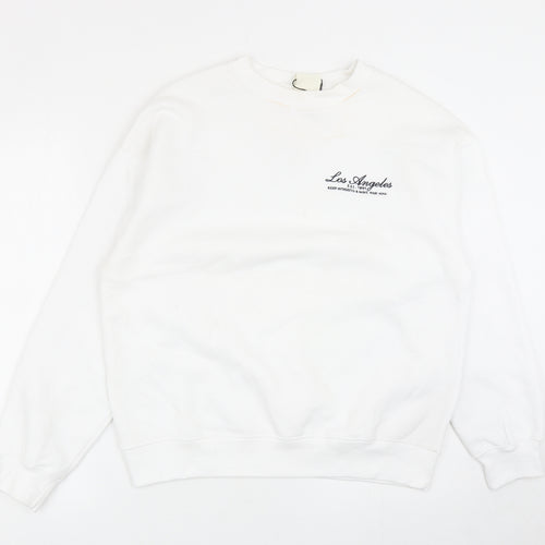Pull&Bear Womens White Cotton Pullover Sweatshirt Size 2XS Pullover - Los Angeles