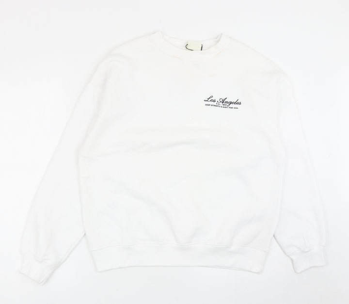 Pull&Bear Womens White Cotton Pullover Sweatshirt Size 2XS Pullover - Los Angeles