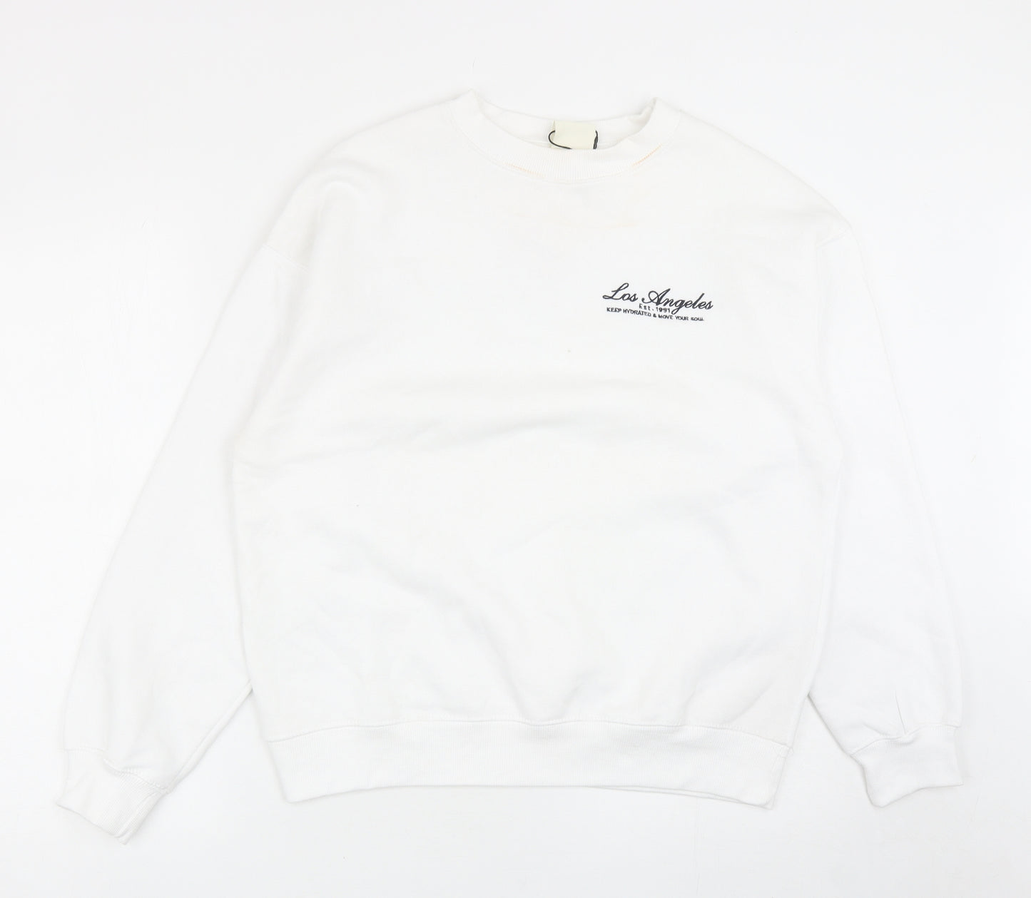 Pull&Bear Womens White Cotton Pullover Sweatshirt Size 2XS Pullover - Los Angeles