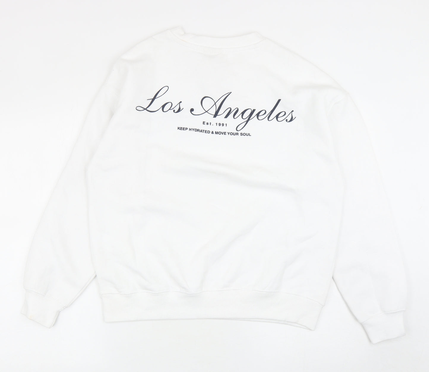 Pull&Bear Womens White Cotton Pullover Sweatshirt Size 2XS Pullover - Los Angeles