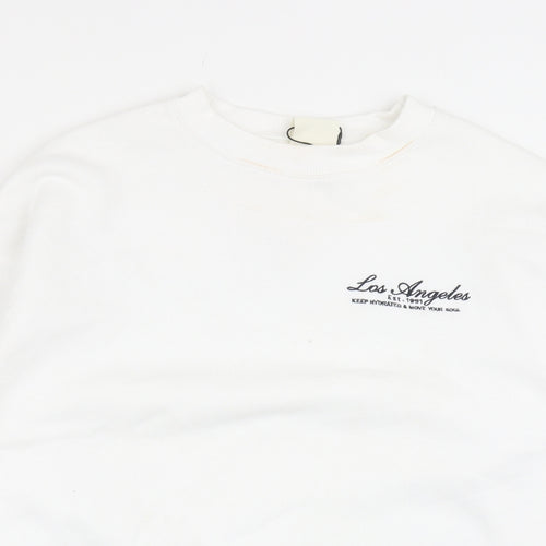 Pull&Bear Womens White Cotton Pullover Sweatshirt Size 2XS Pullover - Los Angeles