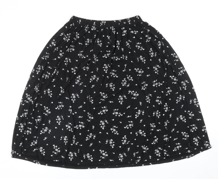Preworn Womens Black Floral Viscose Swing Skirt Size 2XL