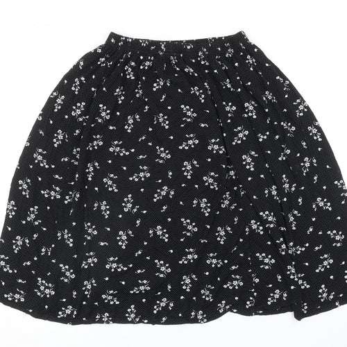 Preworn Womens Black Floral Viscose Swing Skirt Size 2XL