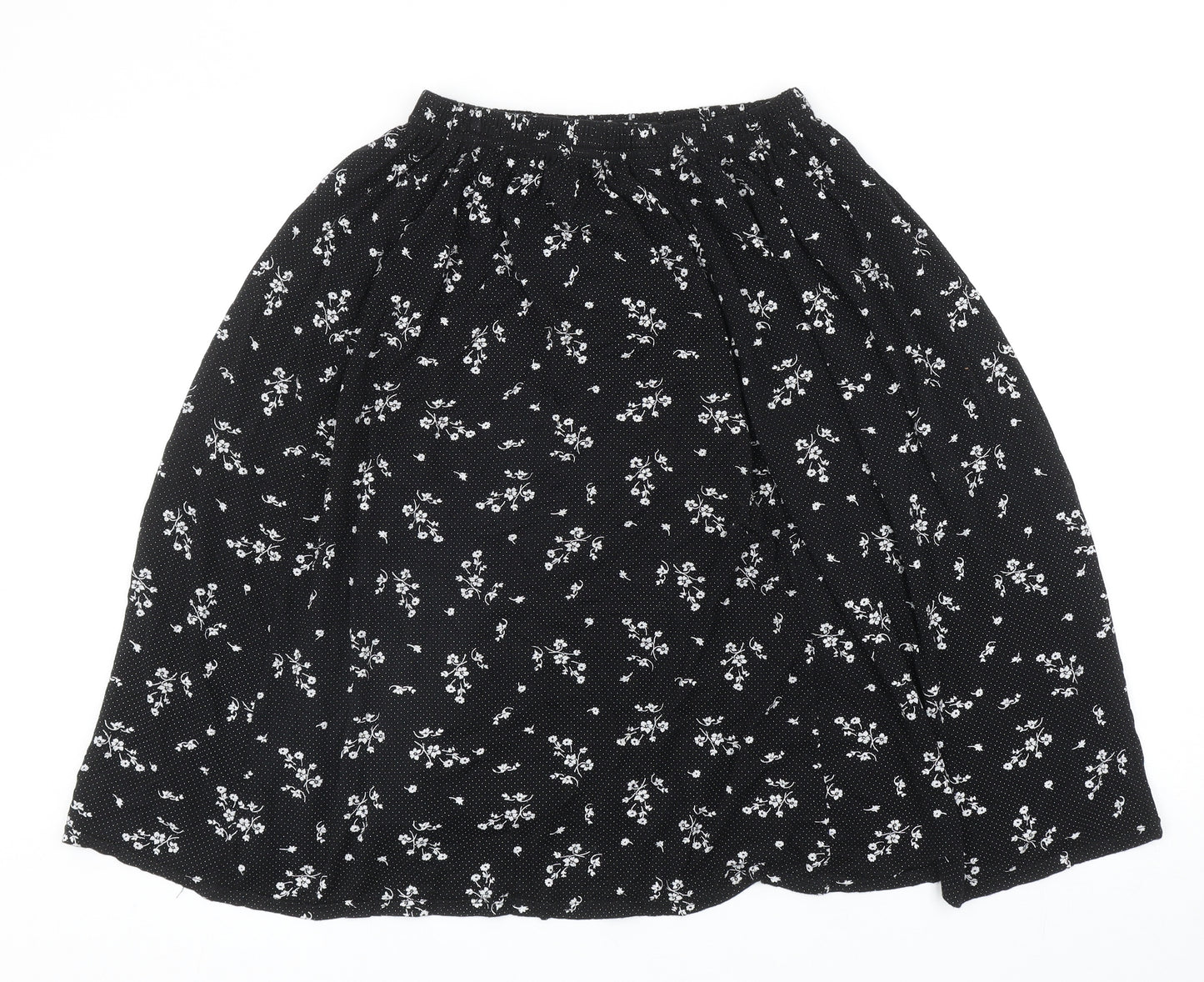 Preworn Womens Black Floral Viscose Swing Skirt Size 2XL