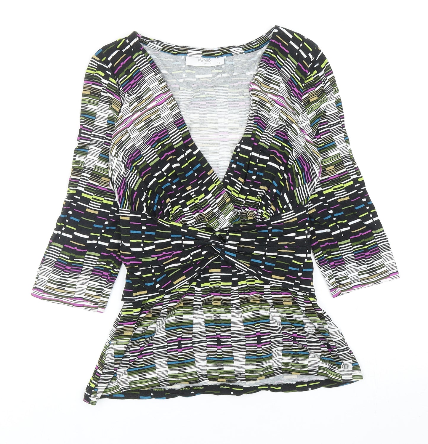 Wallis Womens Multicoloured Geometric Viscose Basic Blouse Size 12 V-Neck