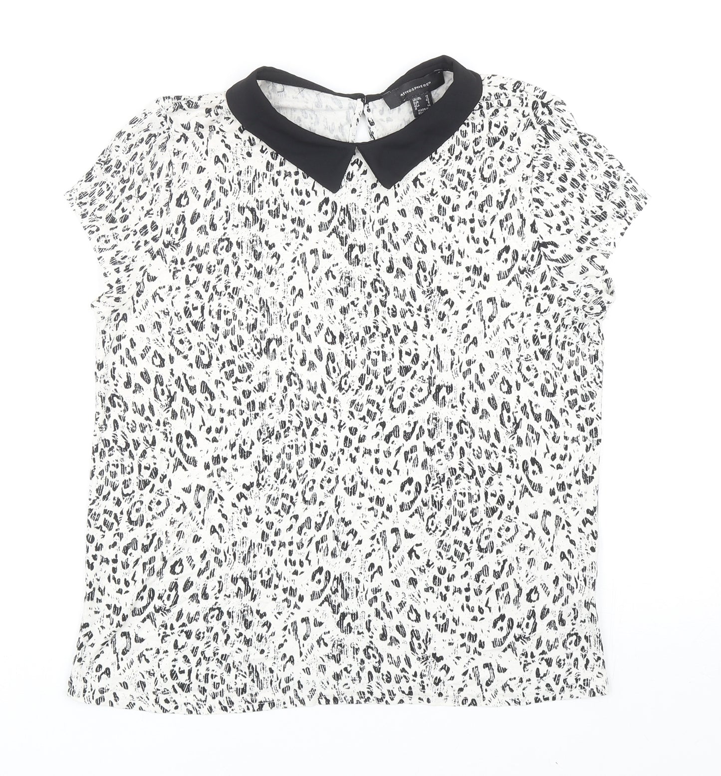 Atmosphere Womens White Animal Print Viscose Basic Blouse Size 12 Collared - Leopard Print