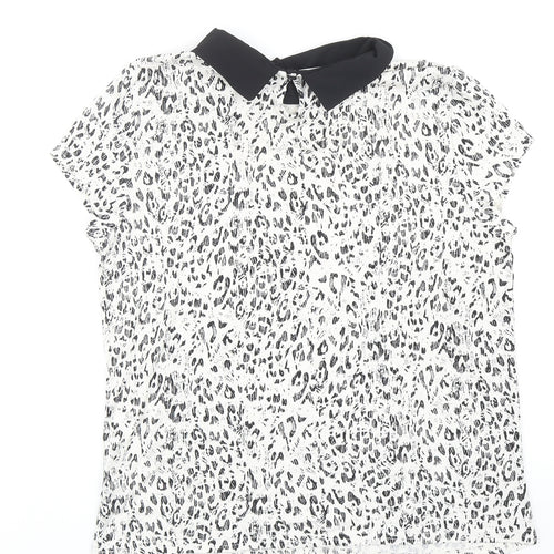Atmosphere Womens White Animal Print Viscose Basic Blouse Size 12 Collared - Leopard Print
