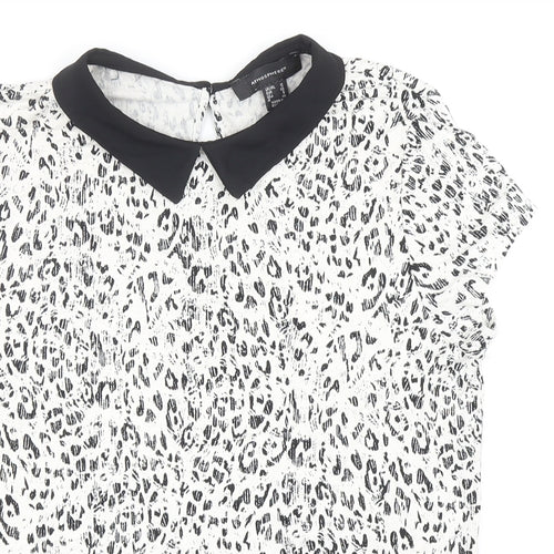 Atmosphere Womens White Animal Print Viscose Basic Blouse Size 12 Collared - Leopard Print