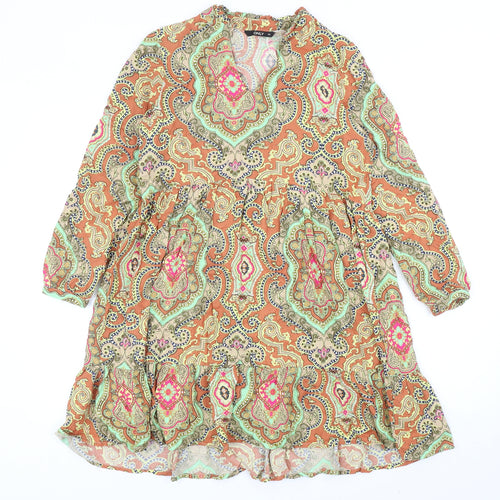 Only Womens Multicoloured Geometric Viscose Fit & Flare Size 8 V-Neck Pullover