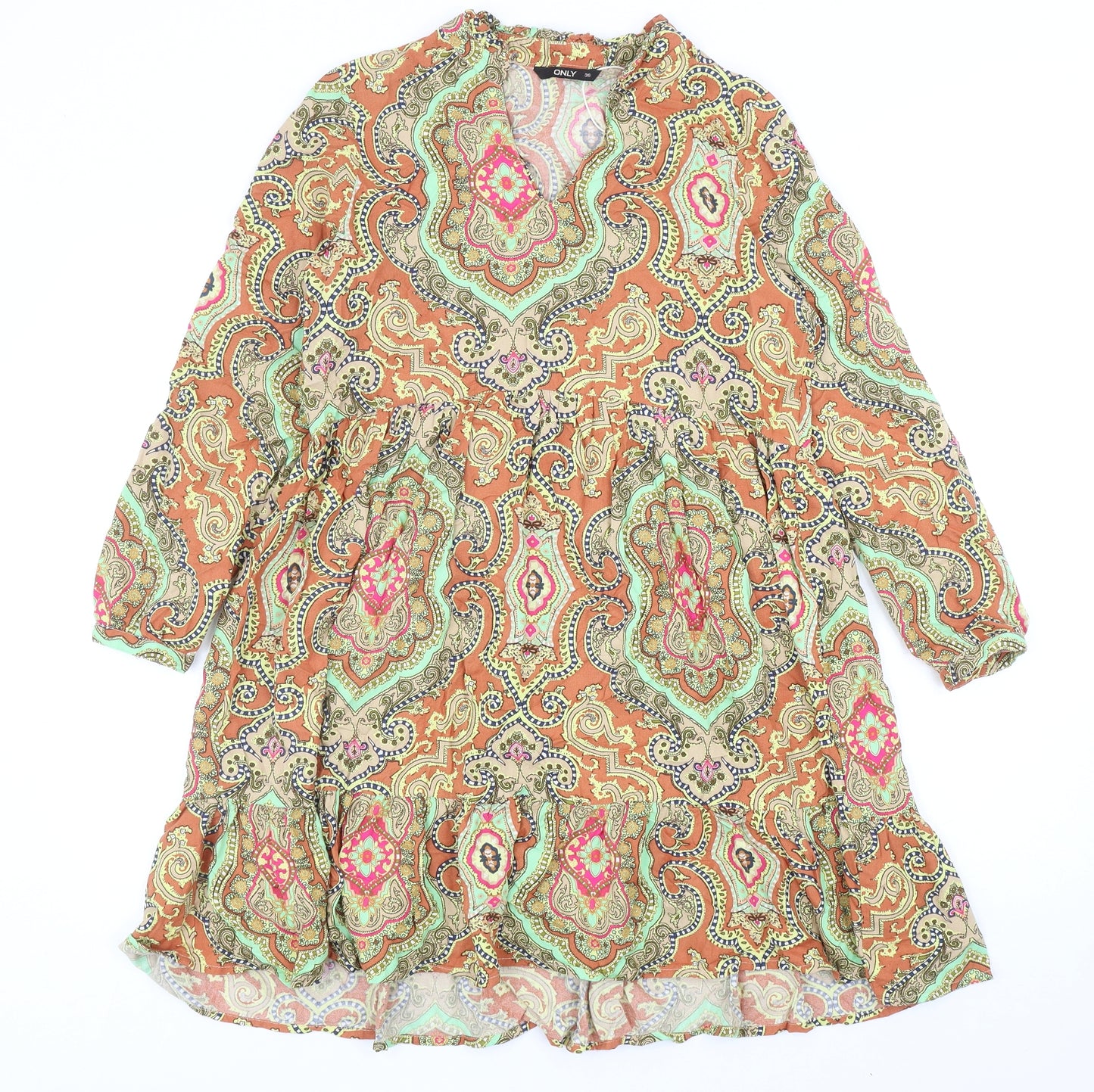 Only Womens Multicoloured Geometric Viscose Fit & Flare Size 8 V-Neck Pullover