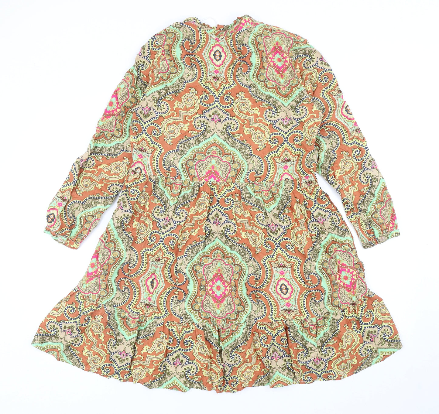 Only Womens Multicoloured Geometric Viscose Fit & Flare Size 8 V-Neck Pullover