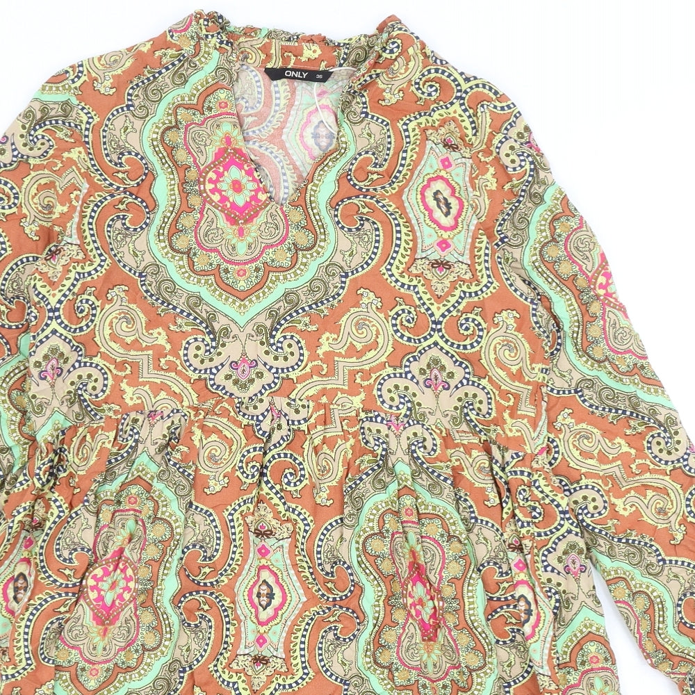 Only Womens Multicoloured Geometric Viscose Fit & Flare Size 8 V-Neck Pullover