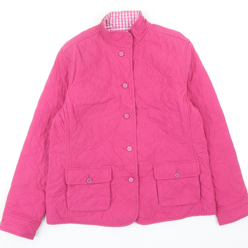 Lands' End Womens Pink Quilted Jacket Size 6 Button - UK Size 6-8