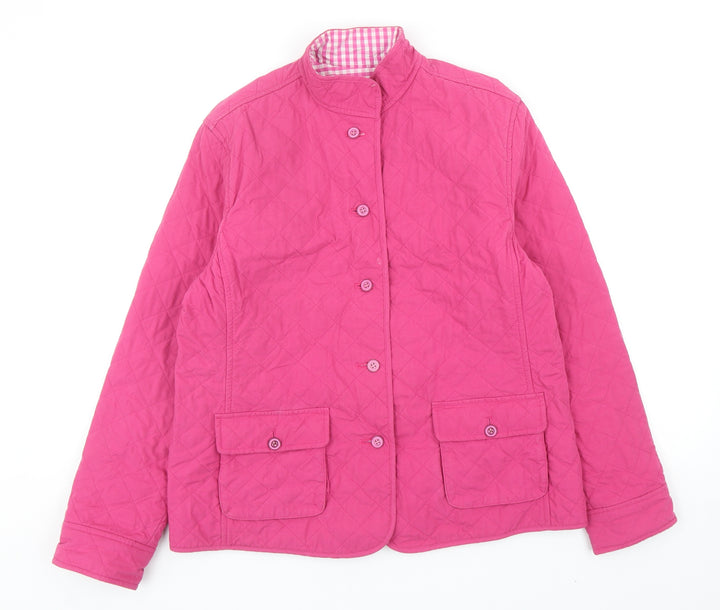 Lands' End Womens Pink Quilted Jacket Size 6 Button - UK Size 6-8