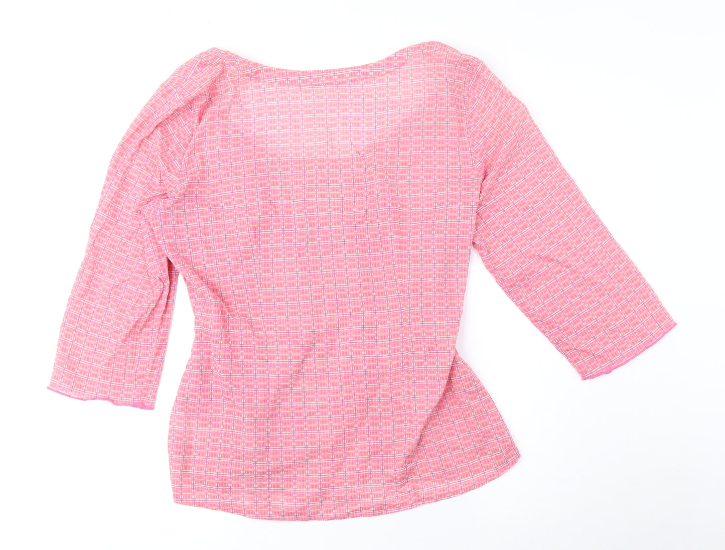 Per Una Womens Pink Geometric Cotton Basic Button-Up Size 12 Scoop Neck