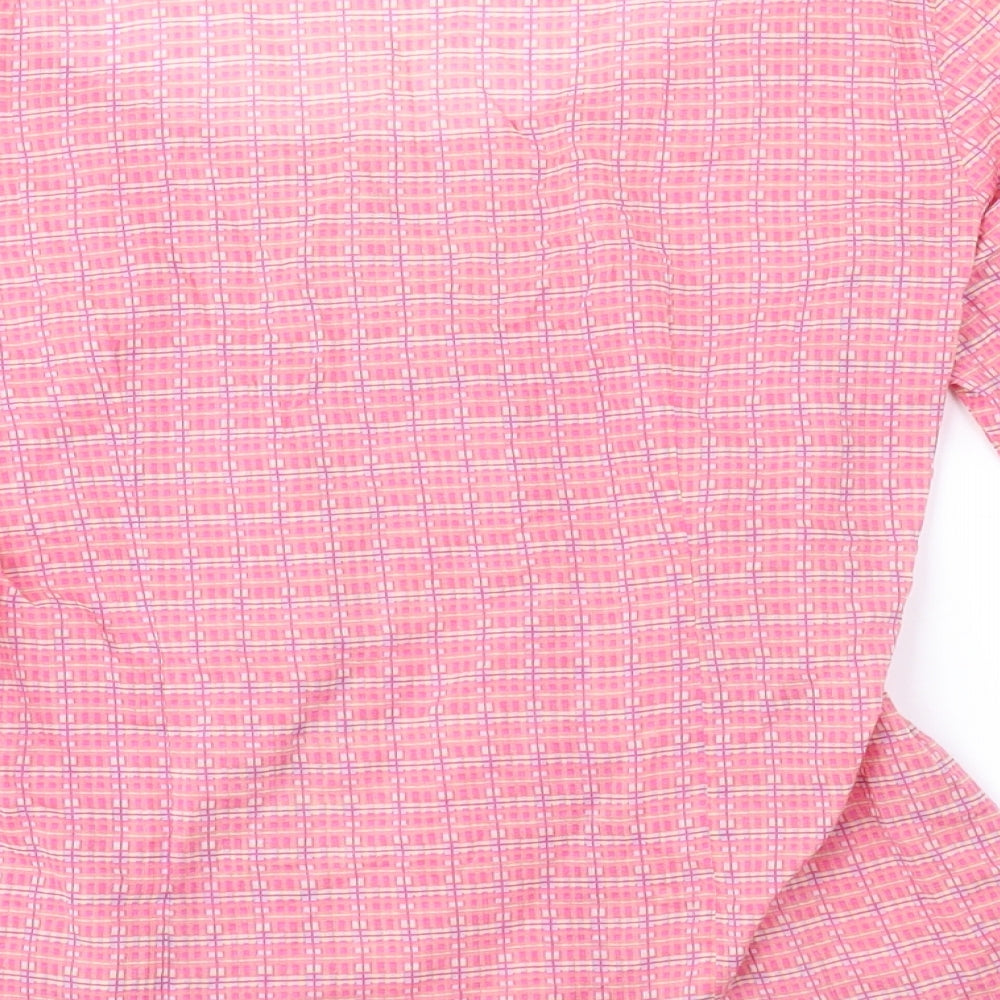 Per Una Womens Pink Geometric Cotton Basic Button-Up Size 12 Scoop Neck