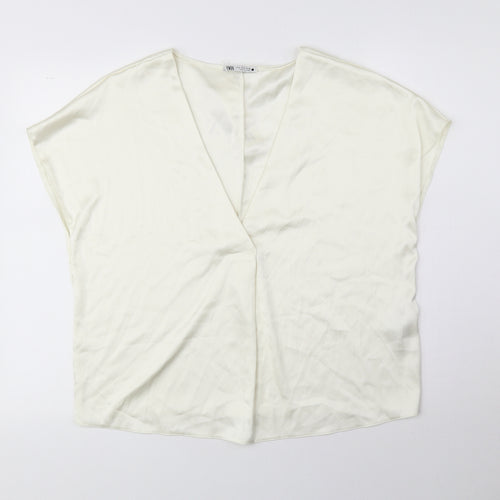 Zara Womens White Polyester Basic Blouse Size S V-Neck