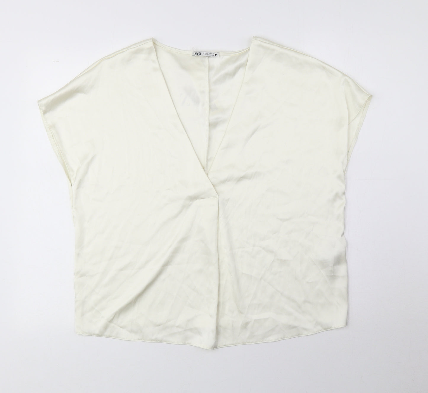 Zara Womens White Polyester Basic Blouse Size S V-Neck