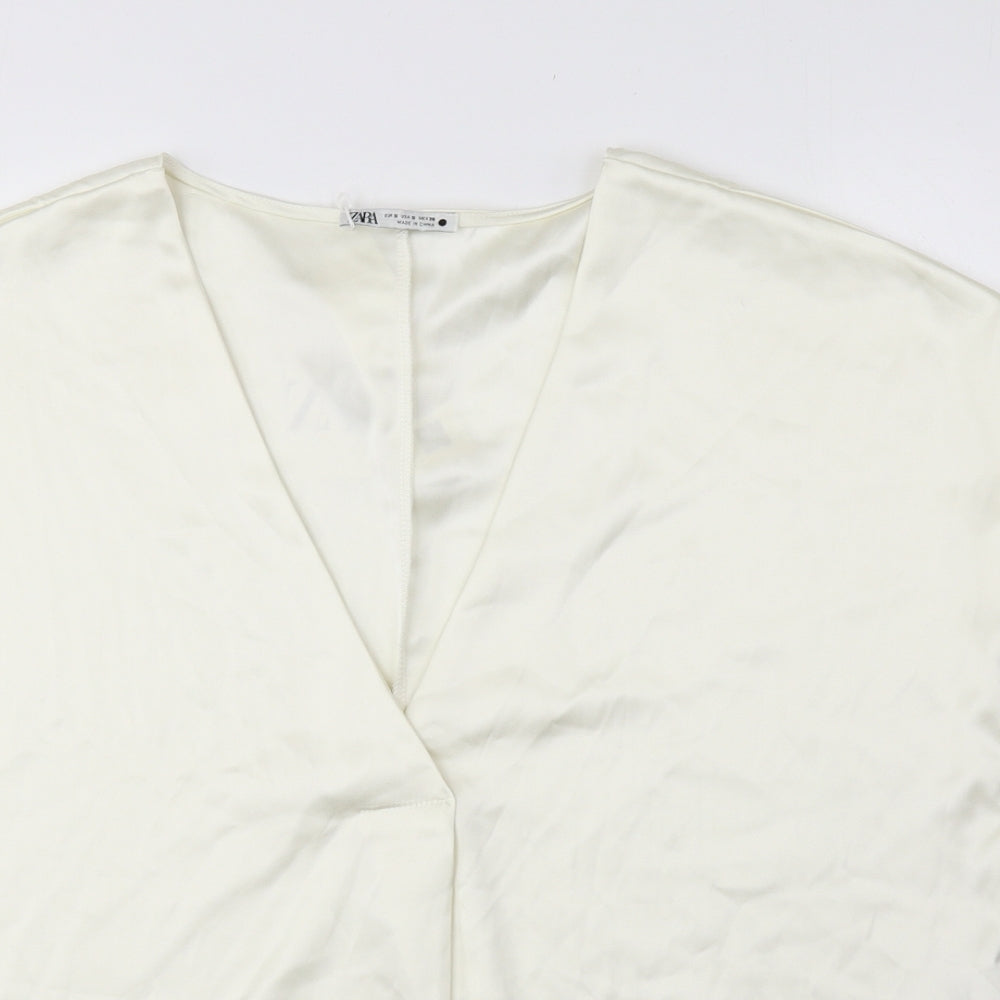 Zara Womens White Polyester Basic Blouse Size S V-Neck