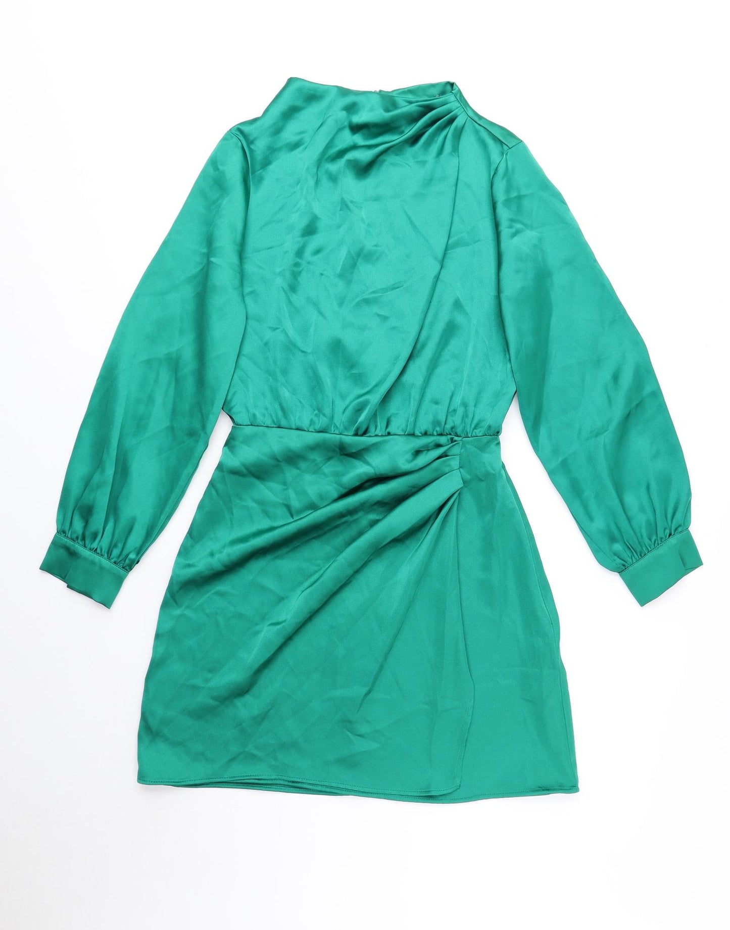 Zara Womens Green Polyester Fit & Flare Size XS Crew Neck Zip