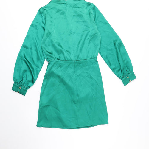 Zara Womens Green Polyester Fit & Flare Size XS Crew Neck Zip