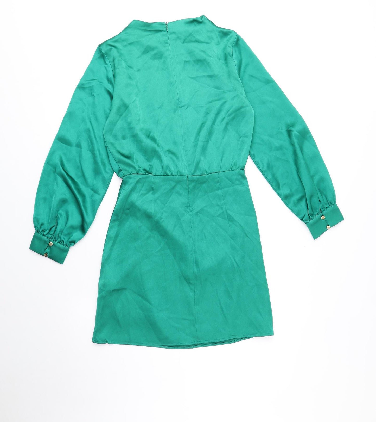 Zara Womens Green Polyester Fit & Flare Size XS Crew Neck Zip