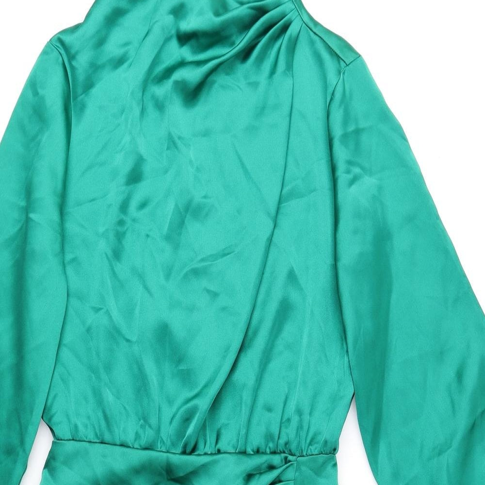 Zara Womens Green Polyester Fit & Flare Size XS Crew Neck Zip