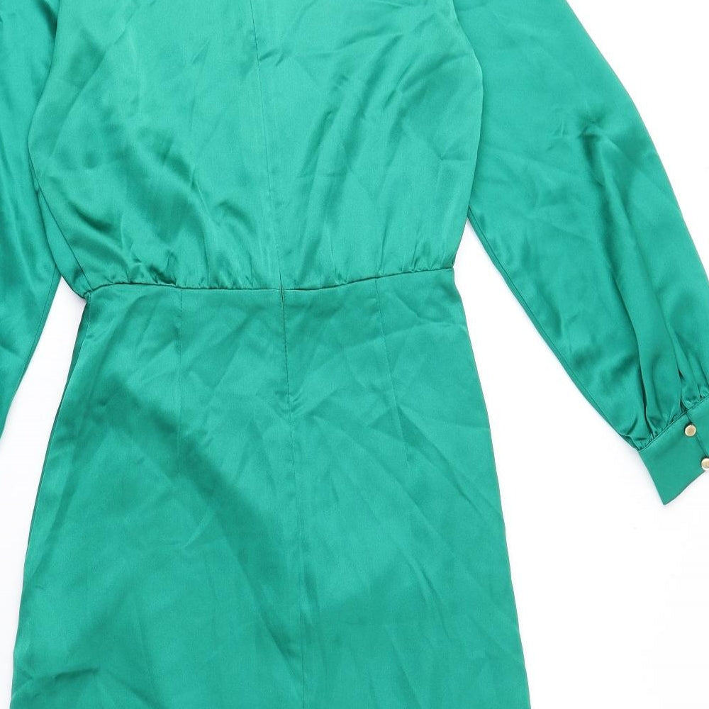 Zara Womens Green Polyester Fit & Flare Size XS Crew Neck Zip
