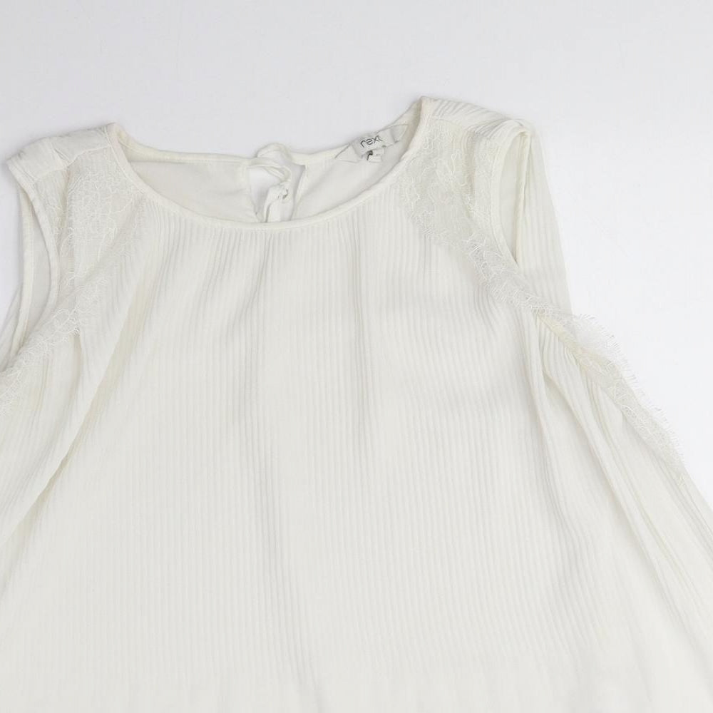 NEXT Womens White Polyester Basic Blouse Size 12 Round Neck - Lace
