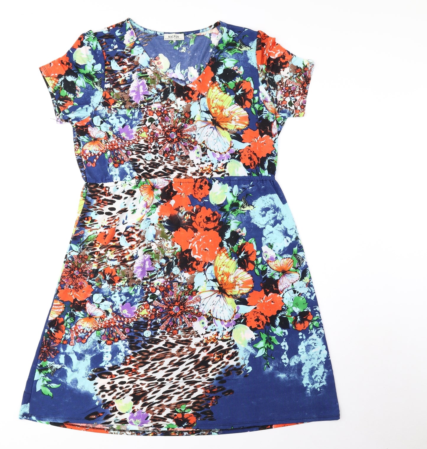 MALVIN Womens Multicoloured Floral Polyester Fit & Flare Size 2XL V-Neck Pullover - Elastic Waist