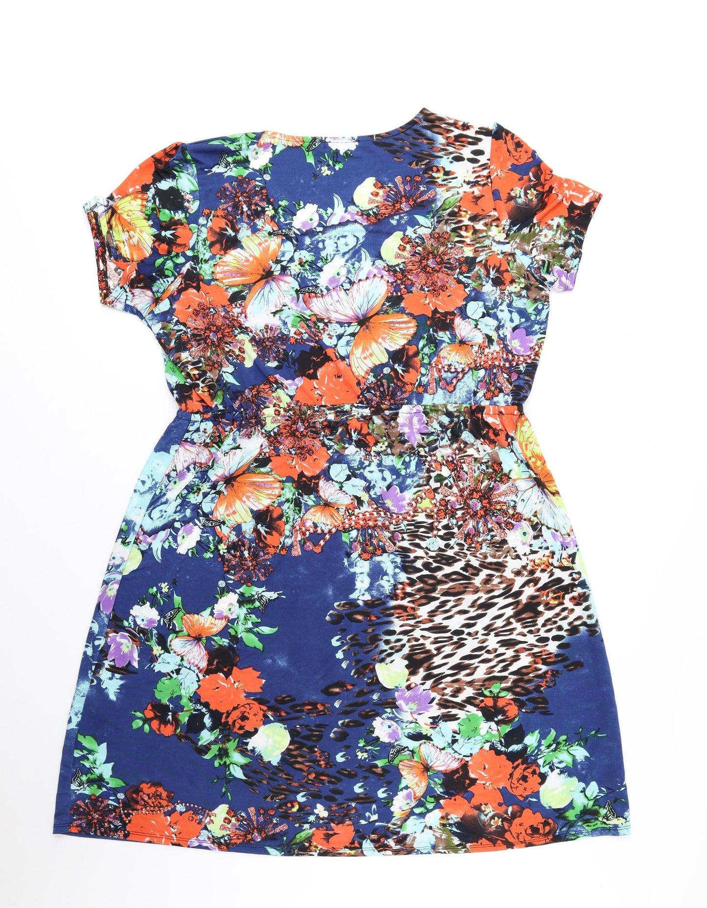 MALVIN Womens Multicoloured Floral Polyester Fit & Flare Size 2XL V-Neck Pullover - Elastic Waist