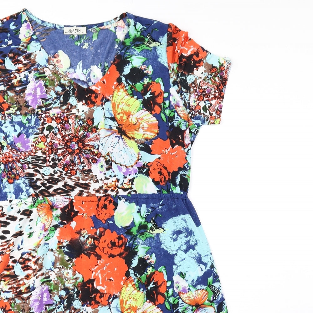 MALVIN Womens Multicoloured Floral Polyester Fit & Flare Size 2XL V-Neck Pullover - Elastic Waist