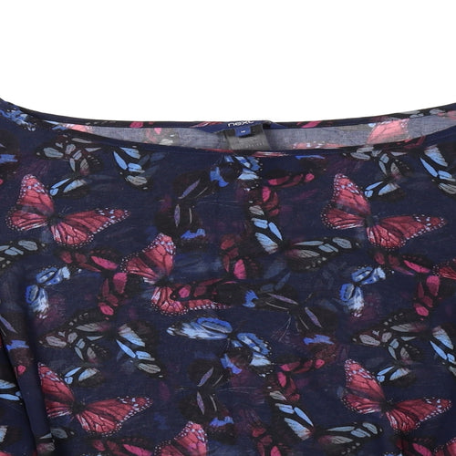 NEXT Womens Blue Geometric Polyester Basic Blouse Size 10 Round Neck - Butterfly Pattern