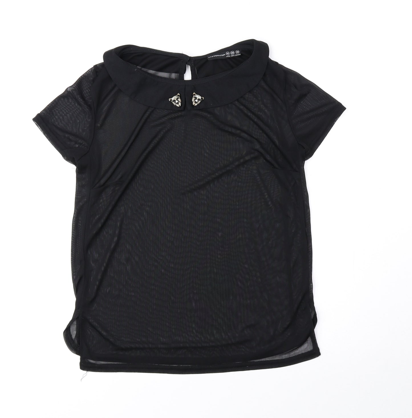 Atmosphere Womens Black Polyester Basic Blouse Size 10 Collared