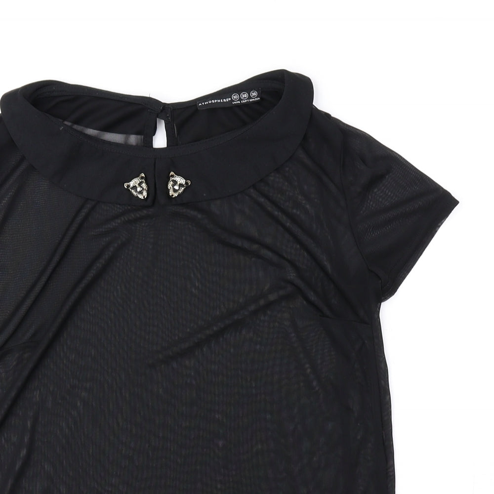 Atmosphere Womens Black Polyester Basic Blouse Size 10 Collared