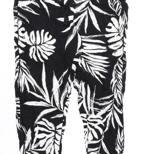 Debenhams Womens Black Floral Viscose Trousers Size 6 L23 in Regular Drawstring