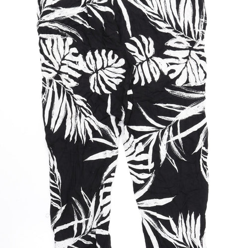 Debenhams Womens Black Floral Viscose Trousers Size 6 L23 in Regular Drawstring