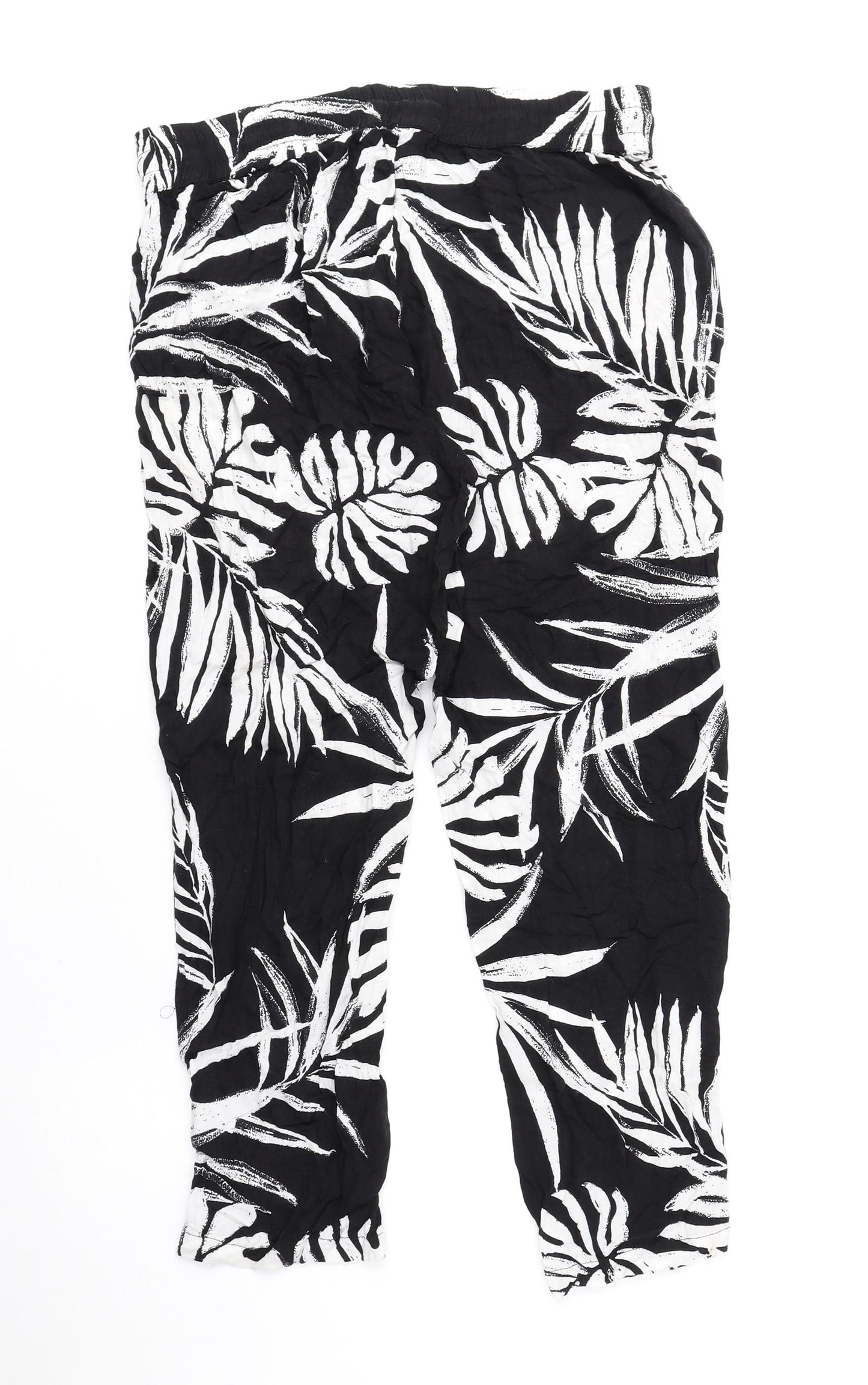 Debenhams Womens Black Floral Viscose Trousers Size 6 L23 in Regular Drawstring