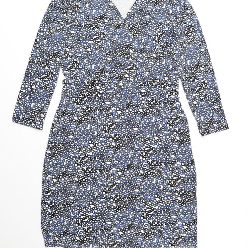 Bandolera Womens Blue Geometric Viscose Fit & Flare Size 12 V-Neck Pullover - Elastic Waist
