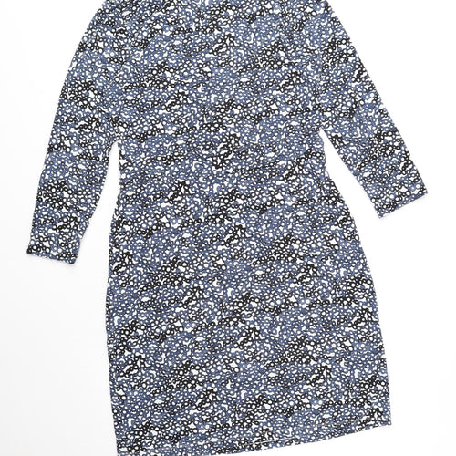 Bandolera Womens Blue Geometric Viscose Fit & Flare Size 12 V-Neck Pullover - Elastic Waist