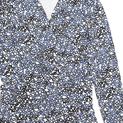Bandolera Womens Blue Geometric Viscose Fit & Flare Size 12 V-Neck Pullover - Elastic Waist