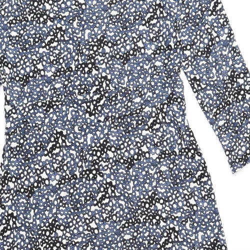 Bandolera Womens Blue Geometric Viscose Fit & Flare Size 12 V-Neck Pullover - Elastic Waist