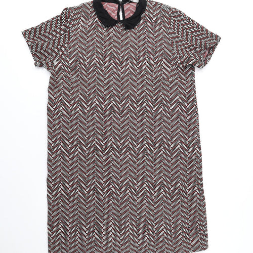 TU Womens Multicoloured Geometric Polyester Sheath Size 14 Collared Button