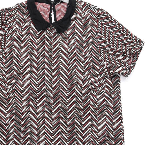 TU Womens Multicoloured Geometric Polyester Sheath Size 14 Collared Button