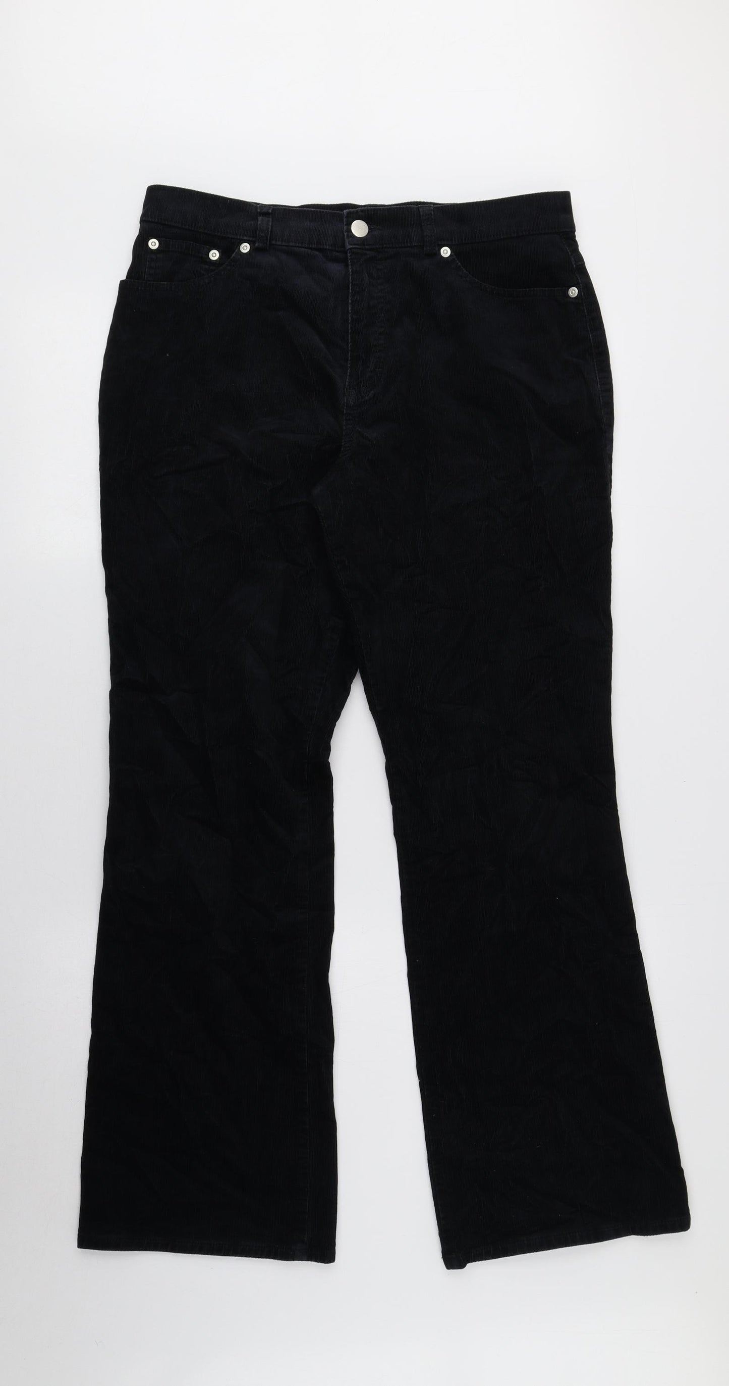 Marks and Spencer Womens Black Cotton Wide-Leg Jeans Size 14 L28 in Regular Button